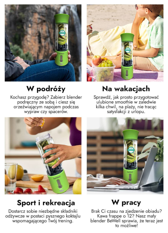 Blender osobisty biały w różnych sytuacjach